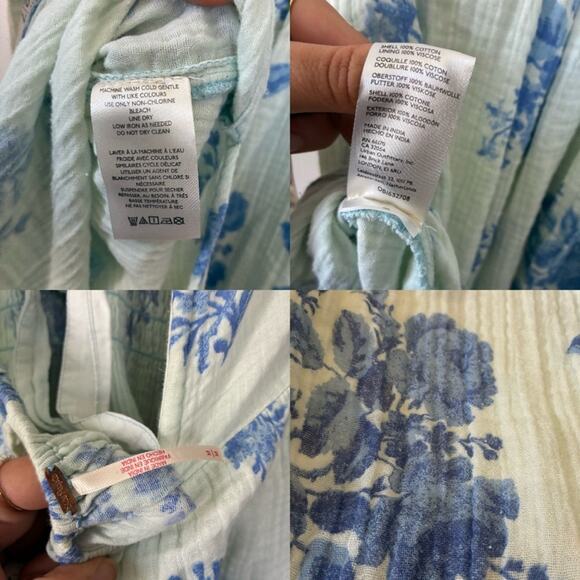FREE PEOPLE Milkmaid Midi Dress Sundress Blue Floral Gauzy CottageCore Cotton M - Picture 9 of 13